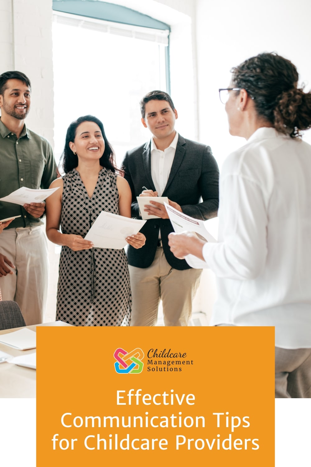 pinnable graphic for "Effective Communication Tips for Childcare Providers" from Childcare Management Solutions