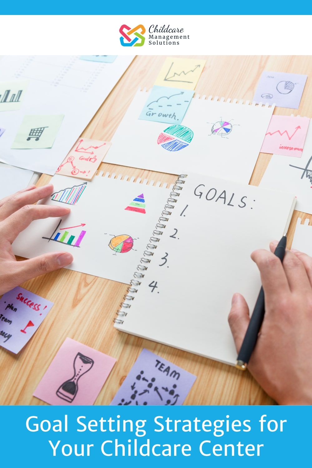 pinnable graphic for "Goal Setting Strategies for Your Childcare Center" from Childcare Management Solutions